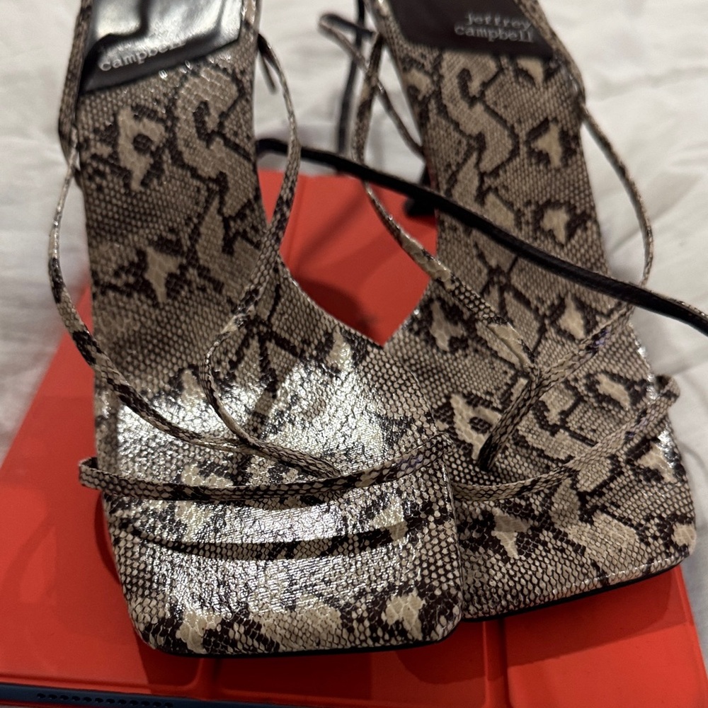 Jeffrey Campbell Black and Cream Snake Print Kitten Heels